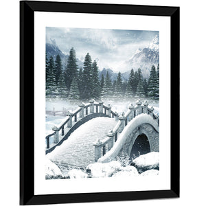 Frozen Lake With Bridge Wall Art