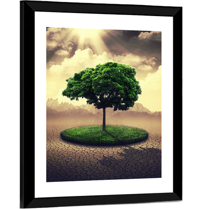 Circular Grass Oasis with Lone Tree Wall Art