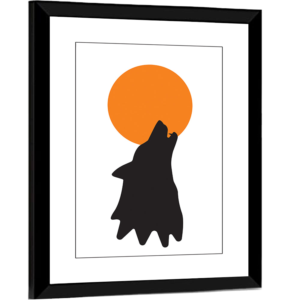 Wolf Silhouette with Orange Moon Wall Art