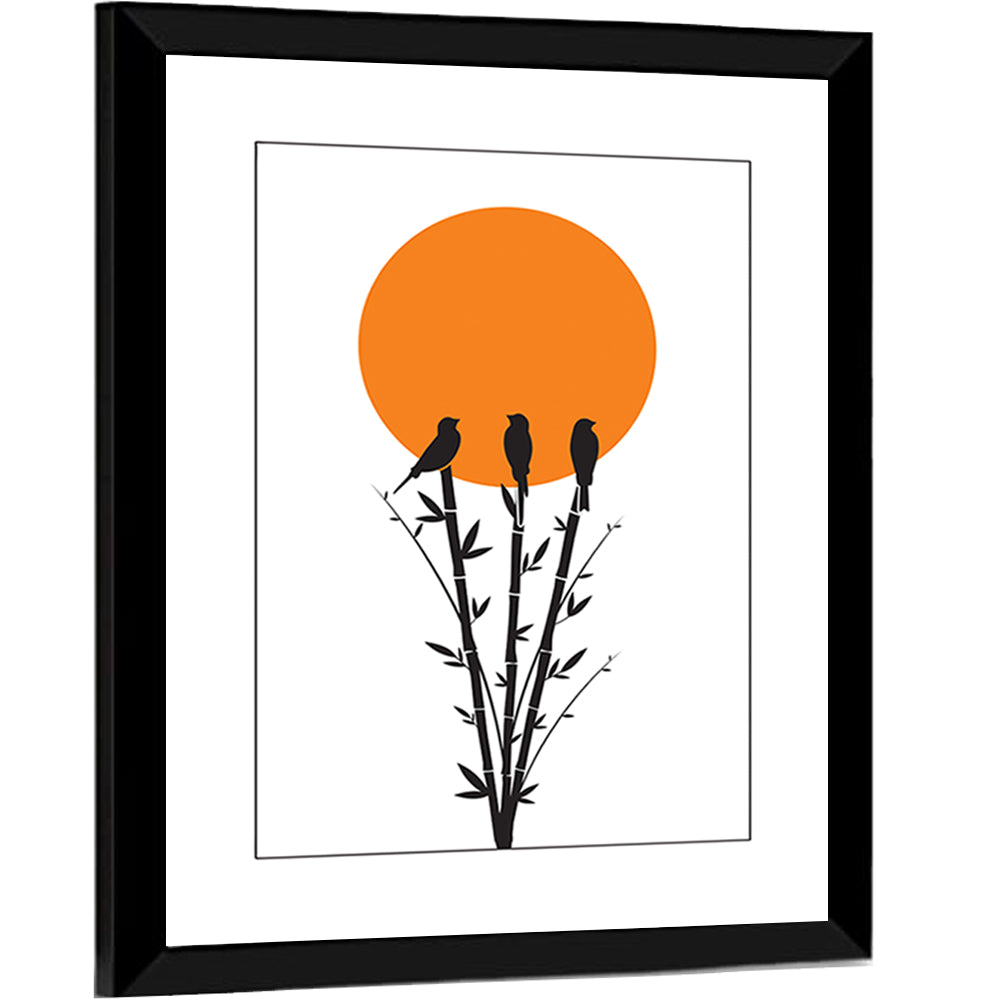 Bamboo and Birds Silhouette Wall Art