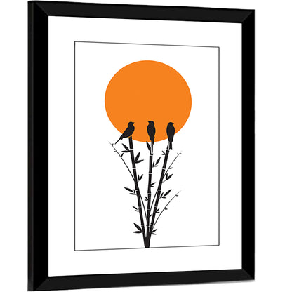 Bamboo Tree & Birds Silhouette Wall Art