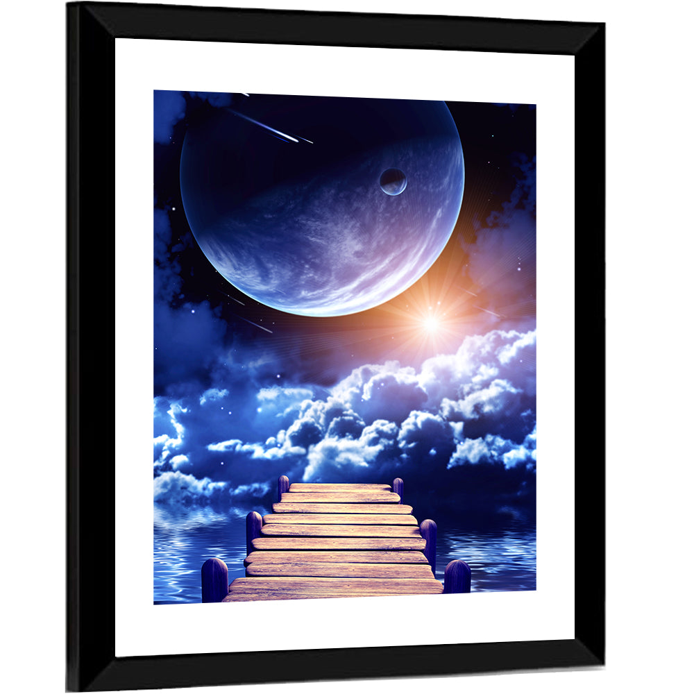 Wooden Pier Under Planetary Nebula Wall Art