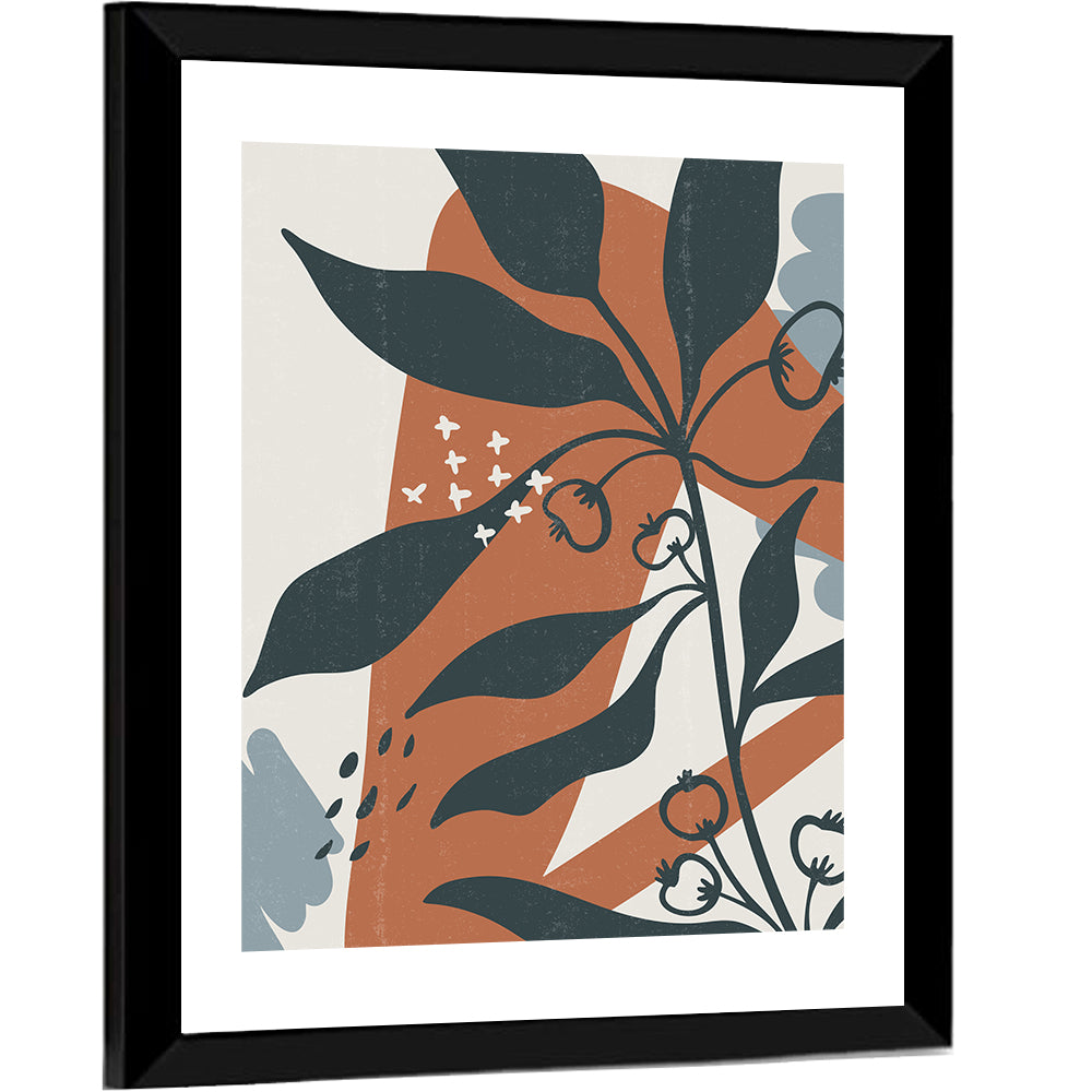 Boho Floral Abstract, Dark Blue and Terracotta Wall Art