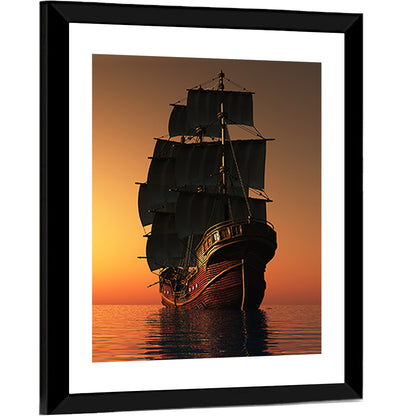 Sailing Ship at Golden Sunset Wall Art