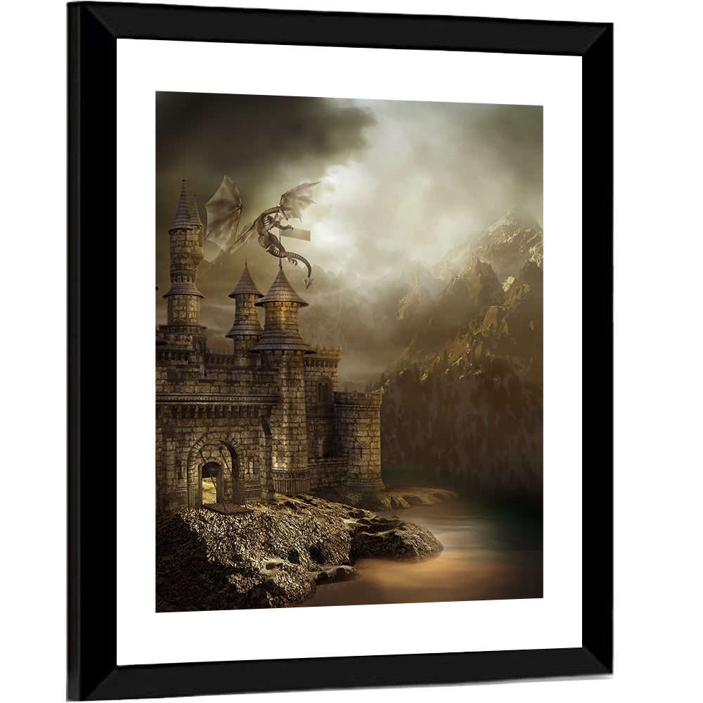 Dragon Perched on Castle Wall Art