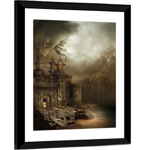 Fantasy Castle With Dragon Wall Art