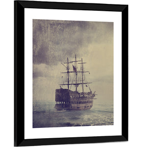 Old Pirate Ship In The Sea Wall Art