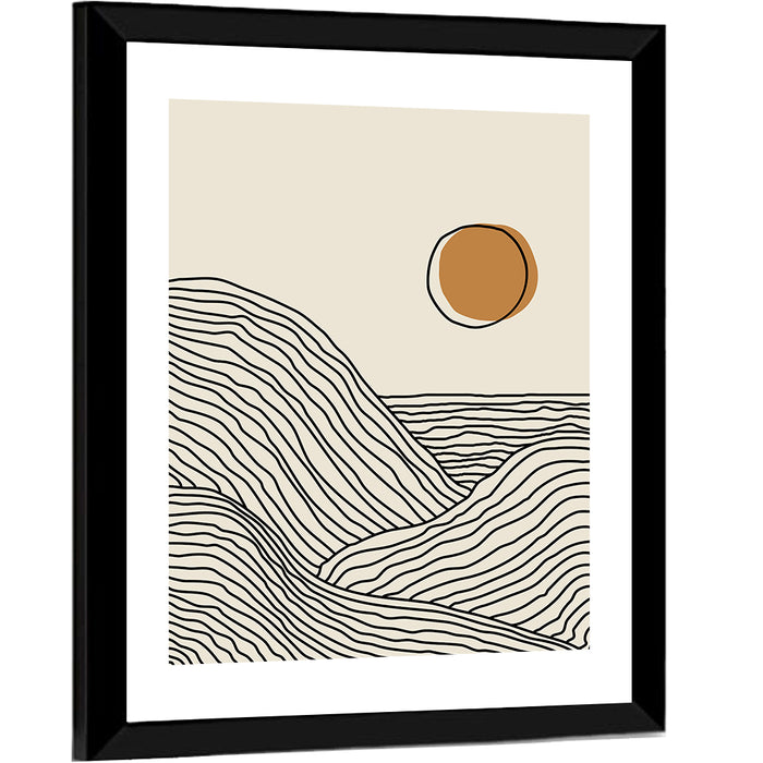 Contour Mountains with Geometric Sun Wall Art as a framed print