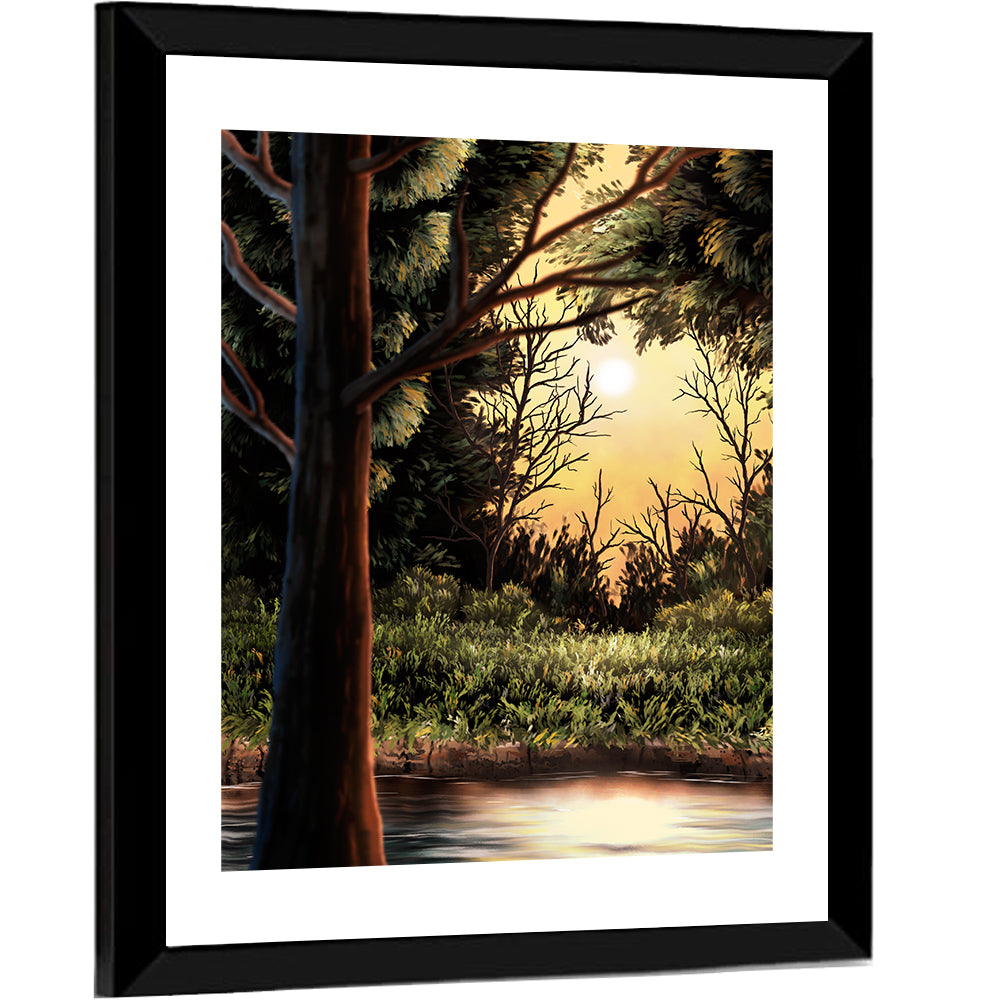 Warm Lake In Woods Wall Art