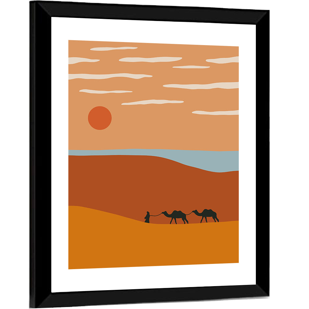 Minimalist Camel Caravan Sunset Wall Art