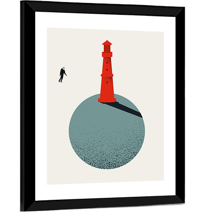 Red Lighthouse on Planet Wall Art