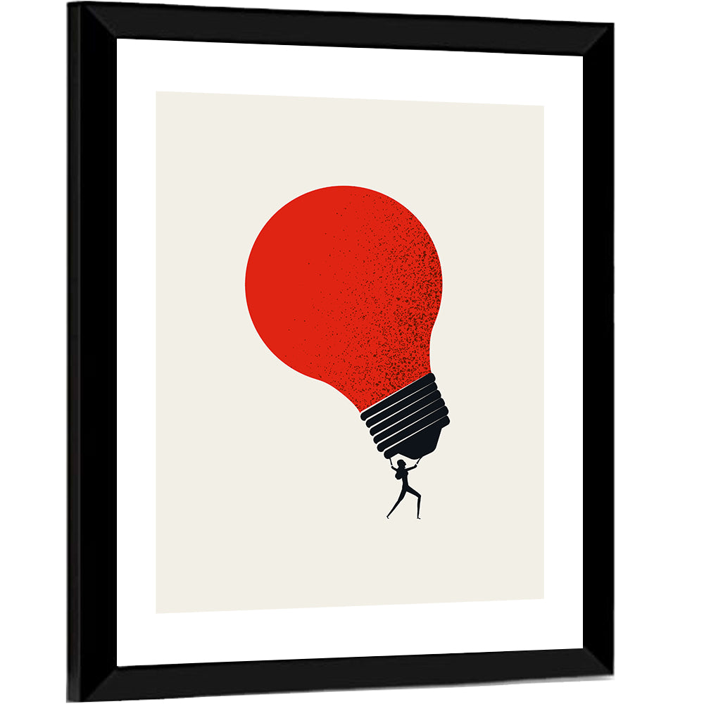 Person Holding Red Lightbulb Wall Art