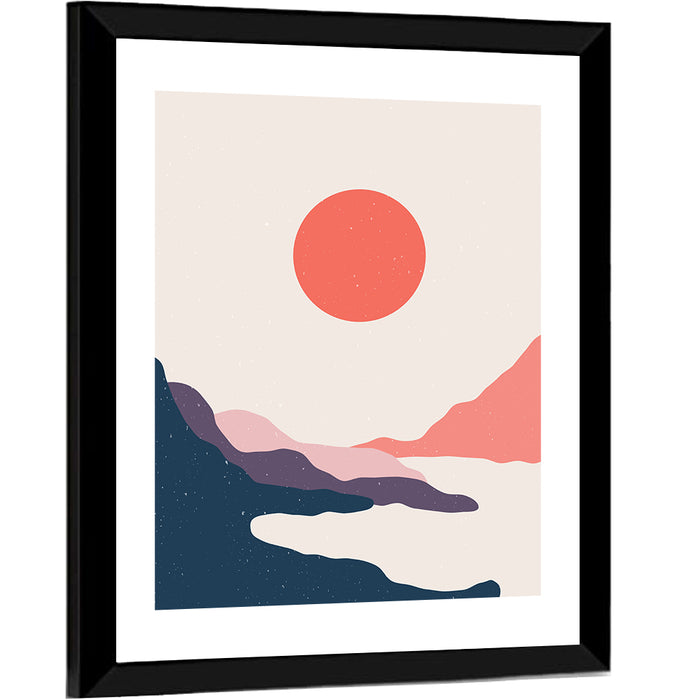 Boho Sunrise Over Mountains Wall Art as a framed print