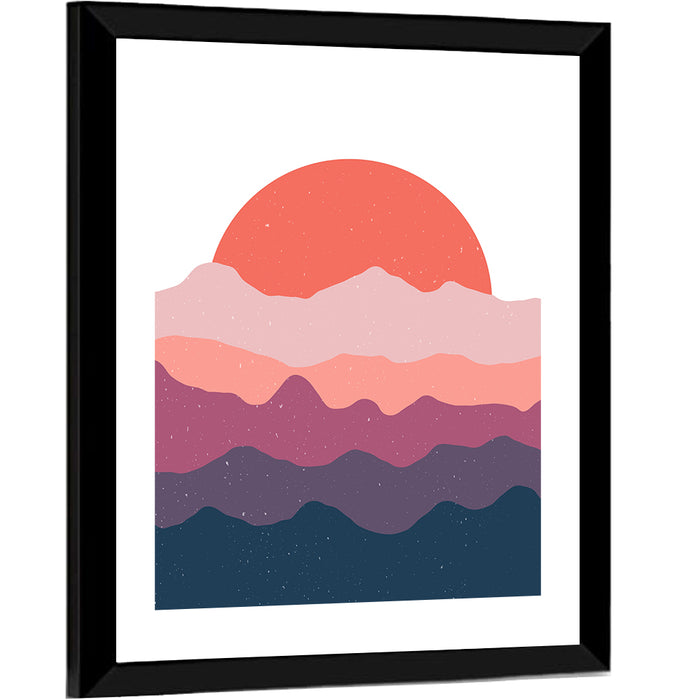 Minimalist Mountain Sunset Wall Art as a framed print