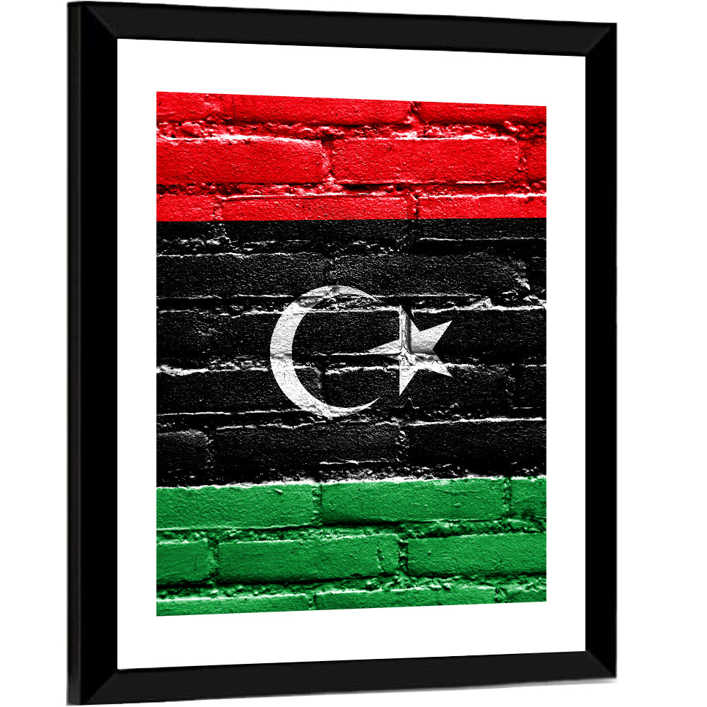 Libyan Flag on Distressed Brick Wall Art