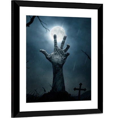 Rising Zombie Hand Under Moonlight Wall Art