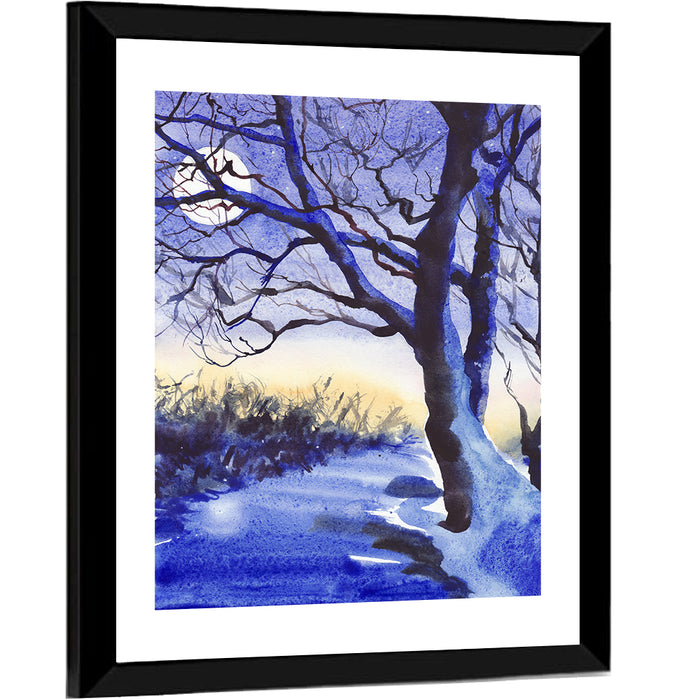 Winter Moonlit Field Wall Art as a framed print