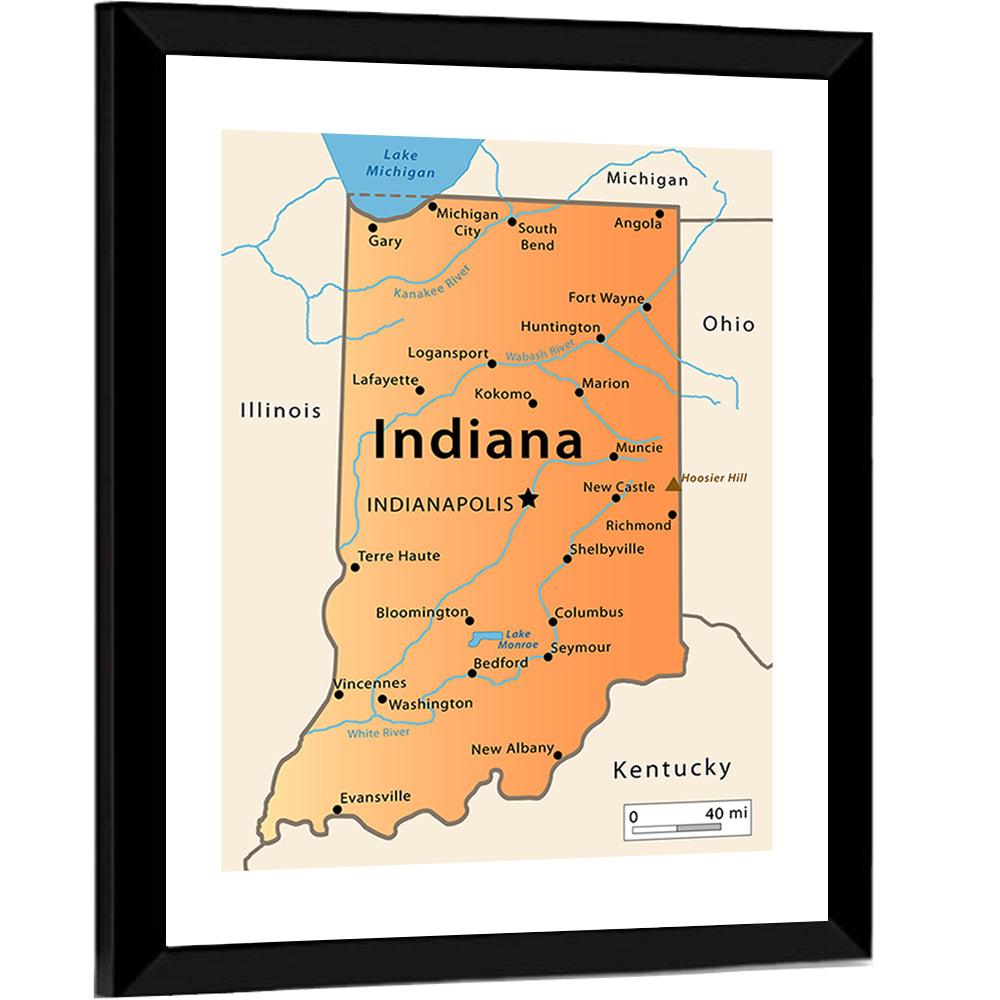 Indiana State Map Wall Art