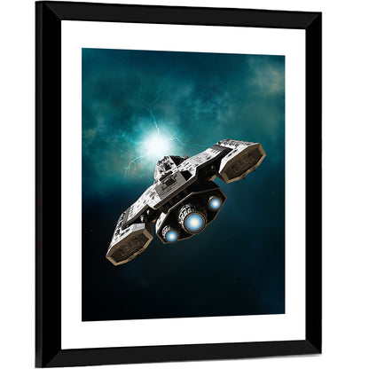 Low Angle Starship with Blue Thrusters Wall Art