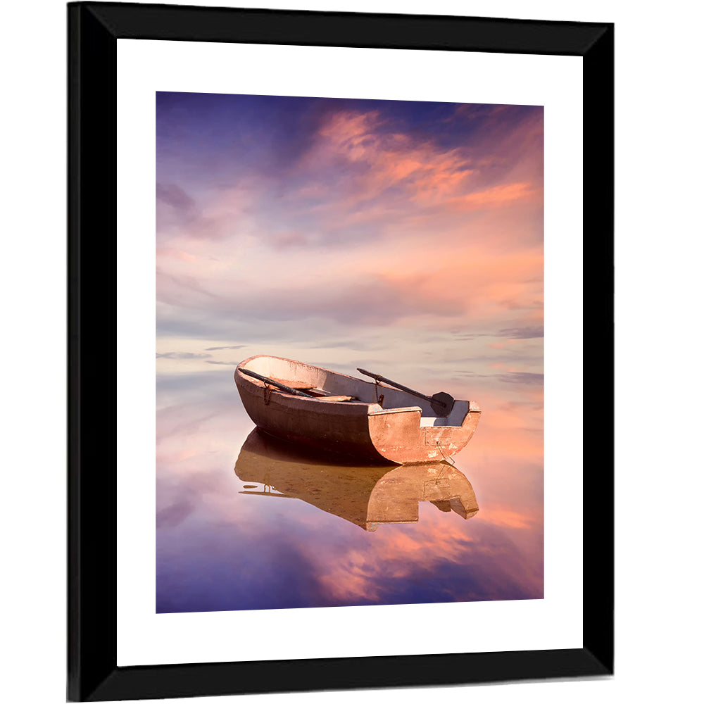 Lonely Boat at Sunset Wall Art