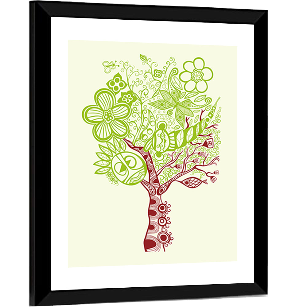 Surreal Tree with Sun Face Wall Art