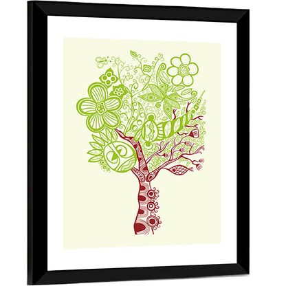 Surreal Tree with Sun Face Wall Art