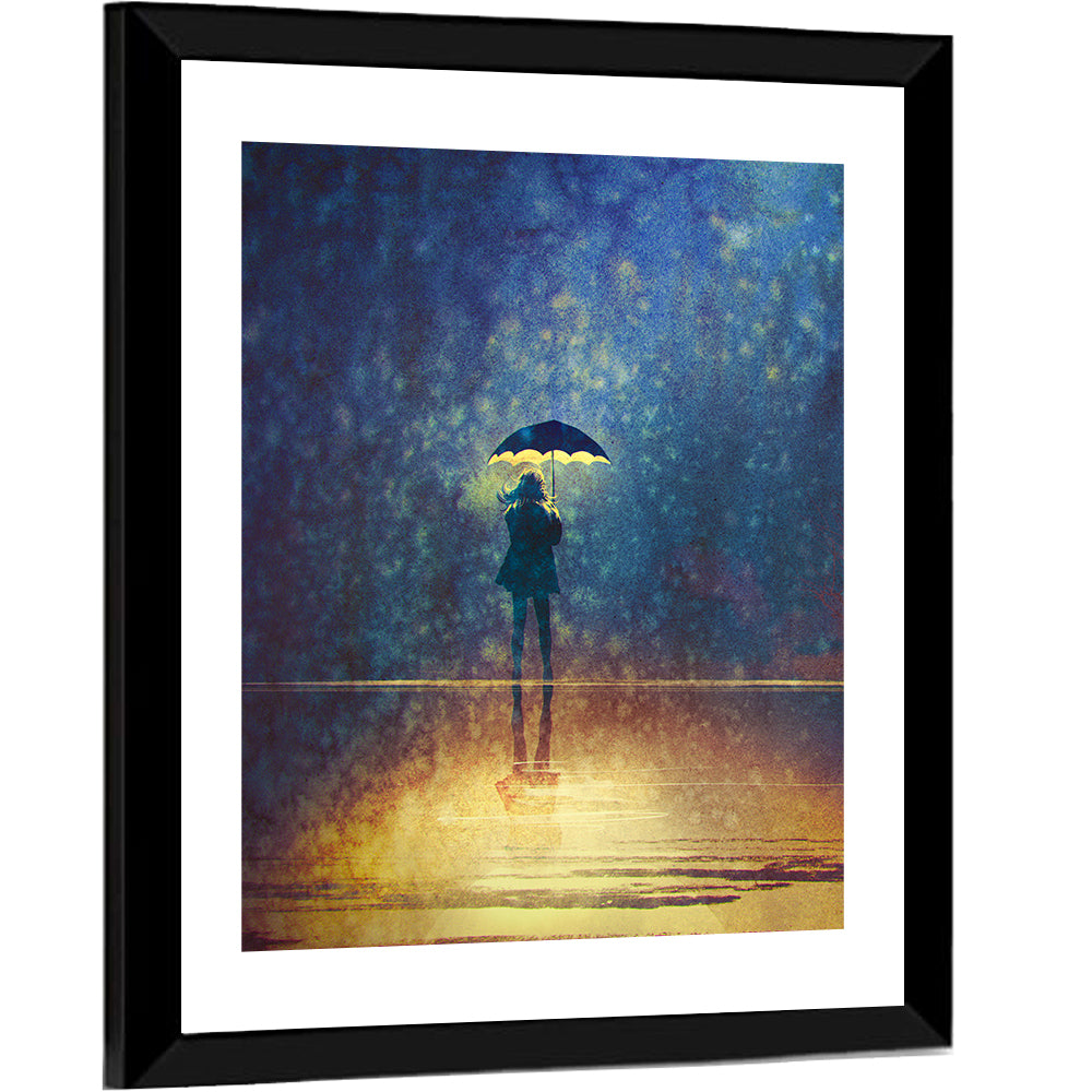 Woman Under Glowing Umbrella Wall Art