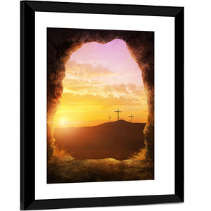 Empty Tomb With Three Crosses Wall Art