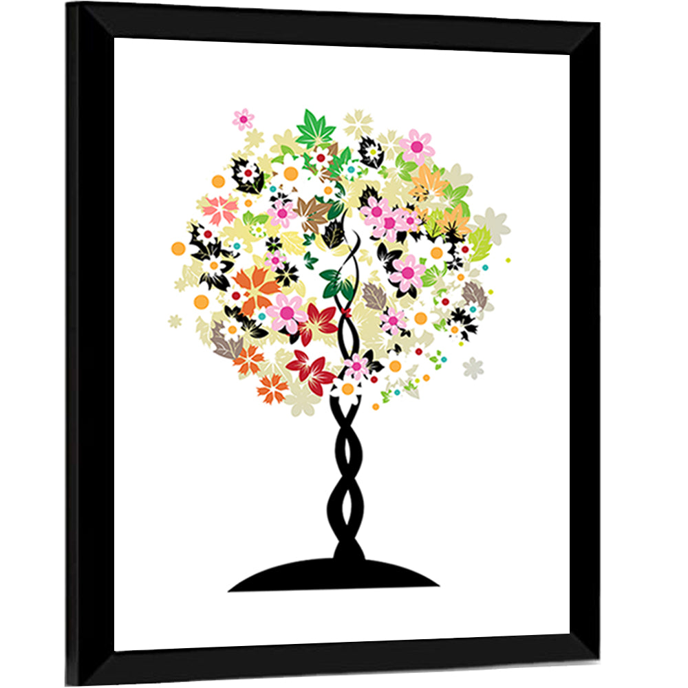 Braided Trunk Floral Tree Illustration Wall Art