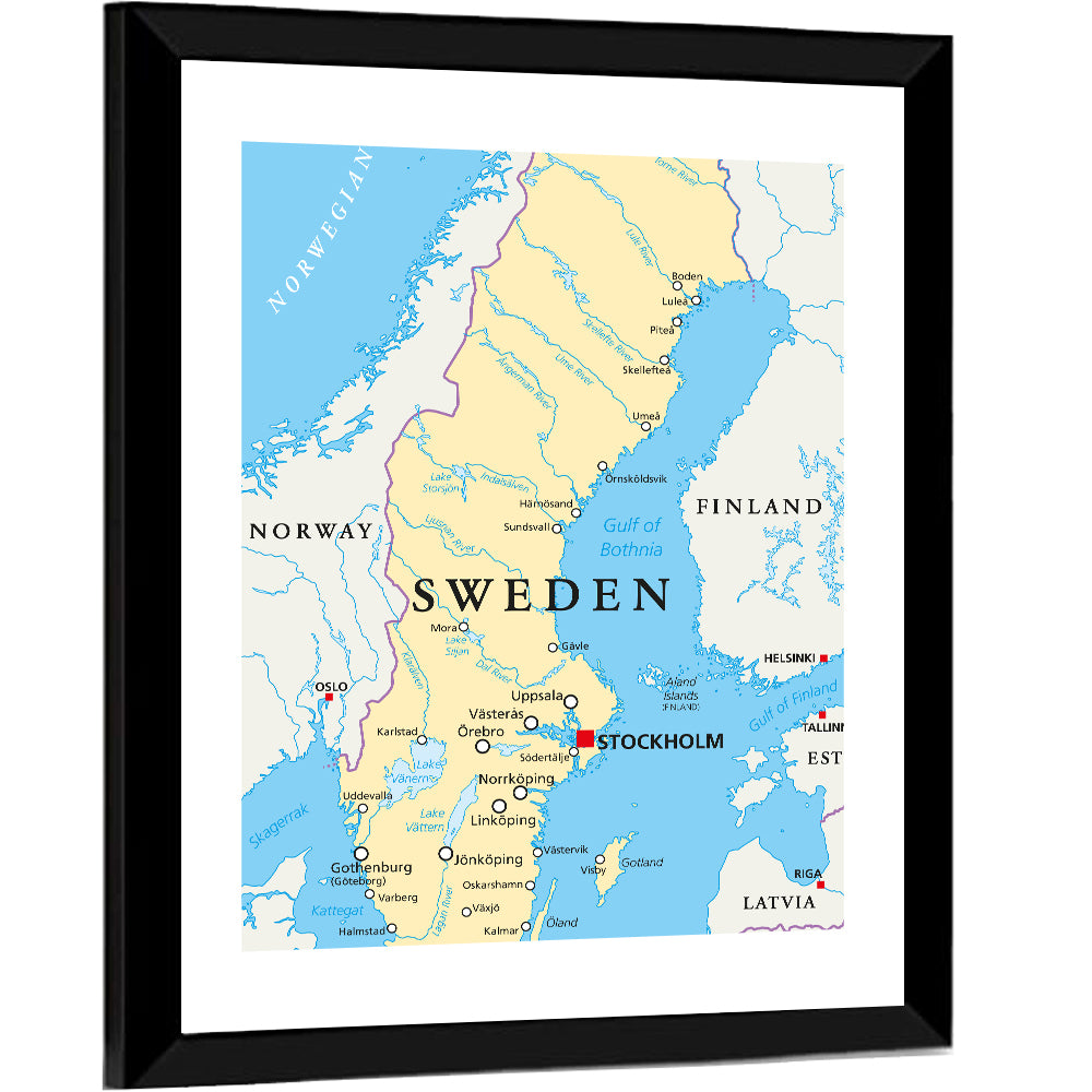 Political Map of Sweden Wall Art