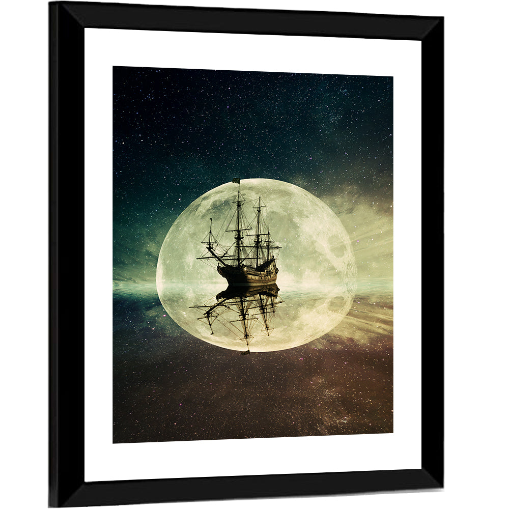Moonlit Floating Ship Wall Art