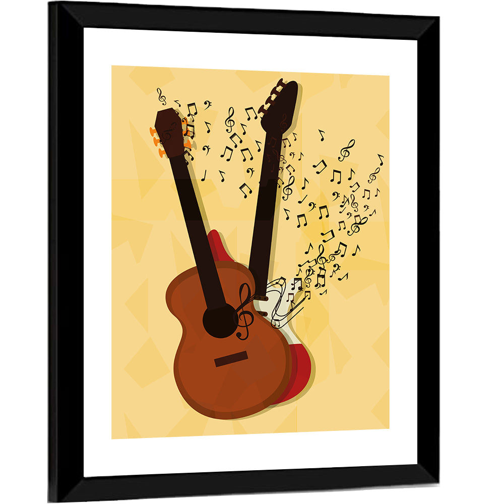 Twin Neck Guitar Illustration Wall Art