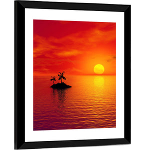 Small Island With Coconut Trees Sunset Wall Art