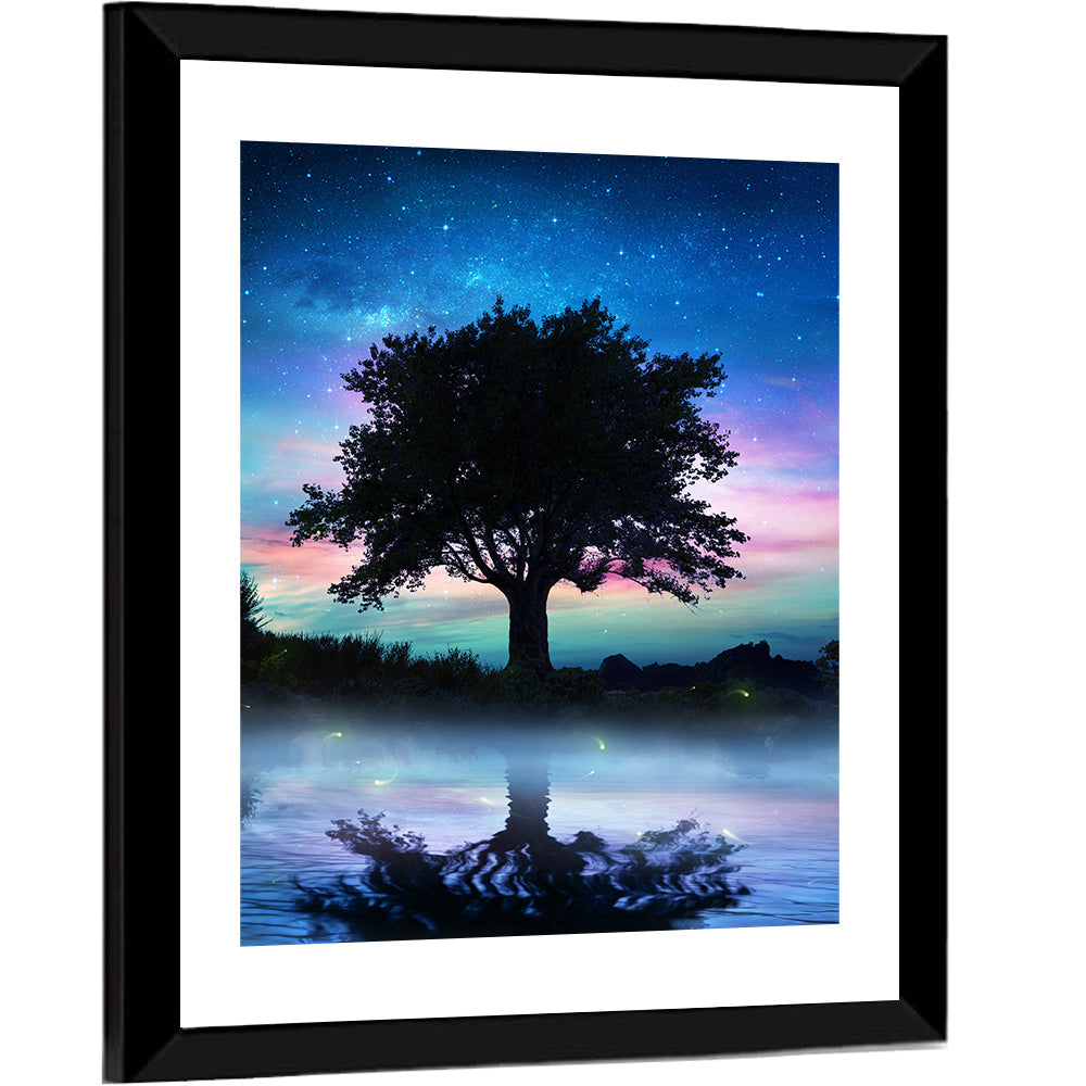 Lonely Tree Under Starry Sky Wall Art