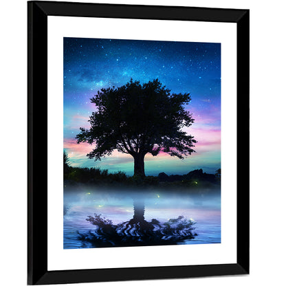 Lonely Tree Under Starry Sky Wall Art