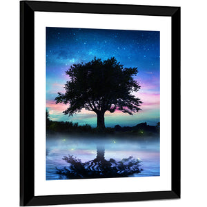 Starry Night With Lonely Tree Wall Art