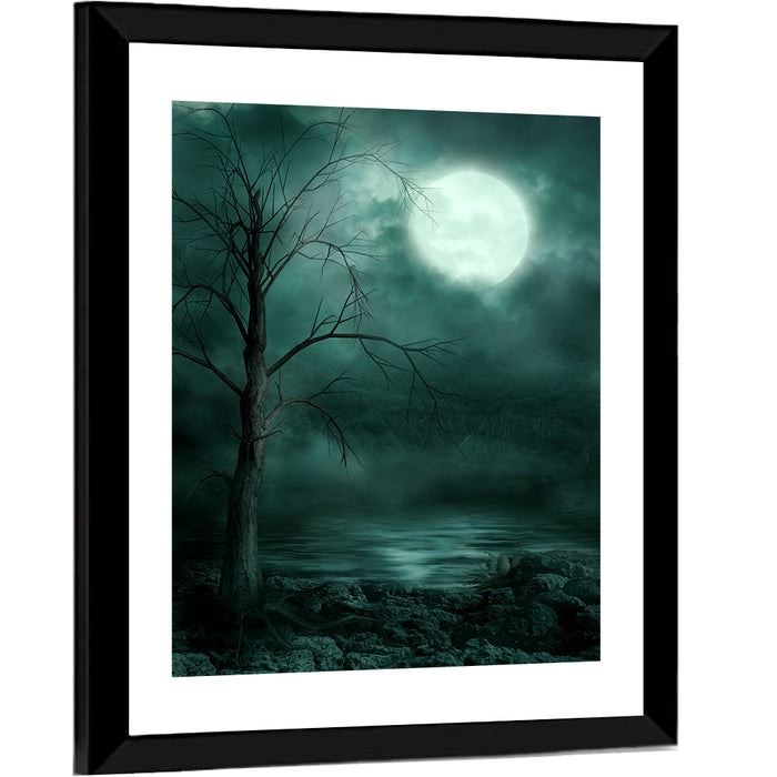 Moonlit Gothic Shore Wall Art as a framed print