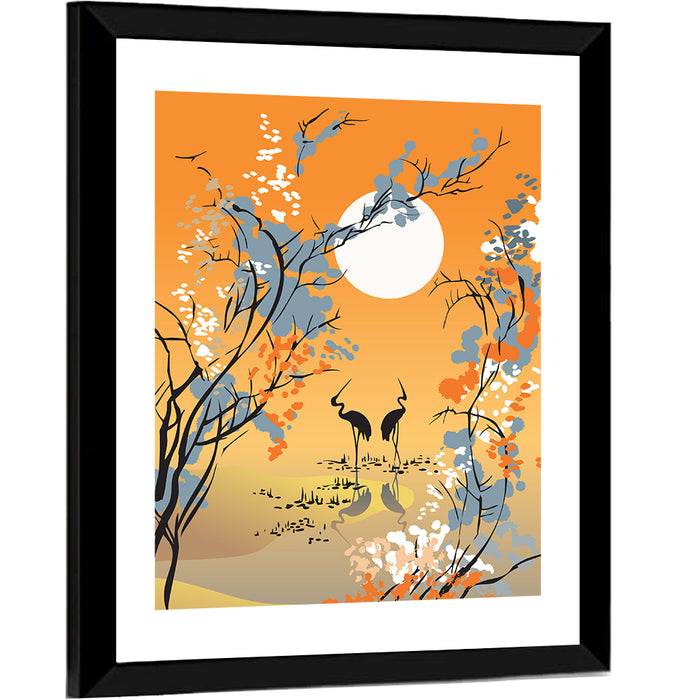 Four Seasons Moon Illustration Wall Art as a framed print