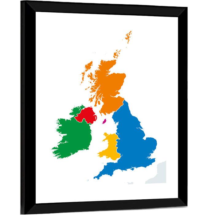 British Isles Multicolor Map Wall Art as a framed print