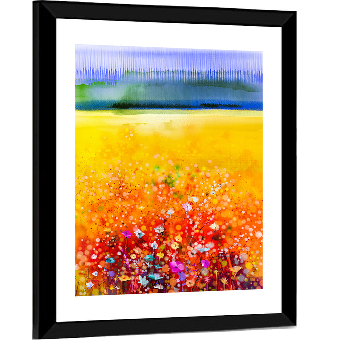 Cosmos Meadow Watercolor Wall Art as a framed print
