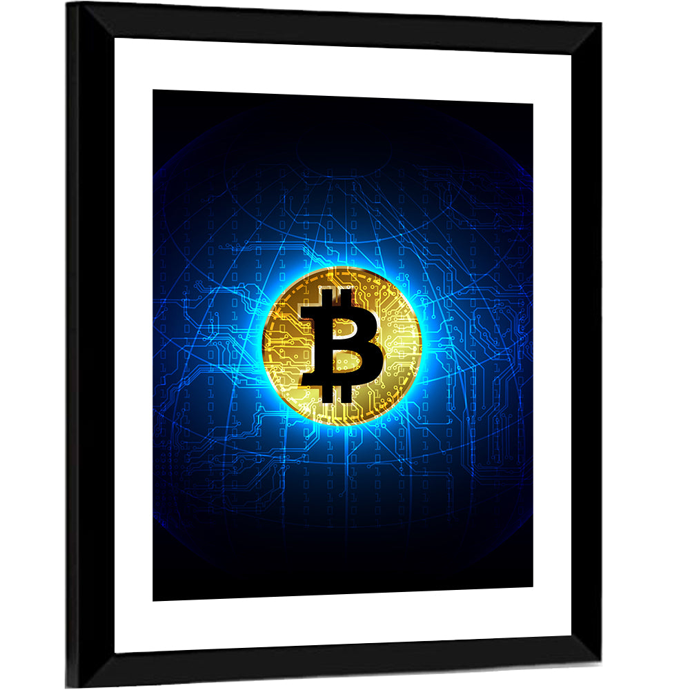 Golden Bitcoin Globe Wall Art