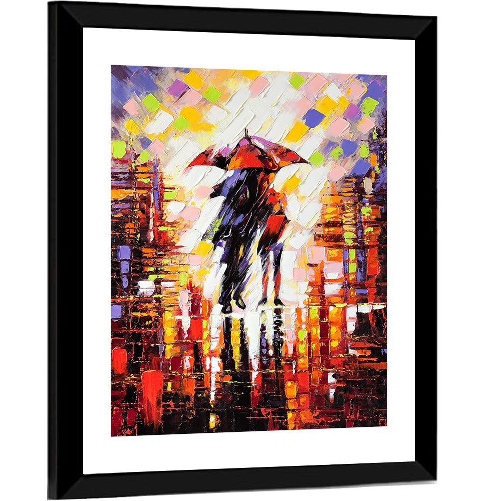 Couple Under Red Umbrella Wall Art
