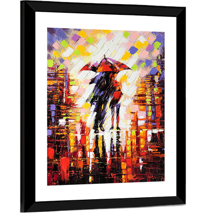 Couple Under Red Umbrella Wall Art