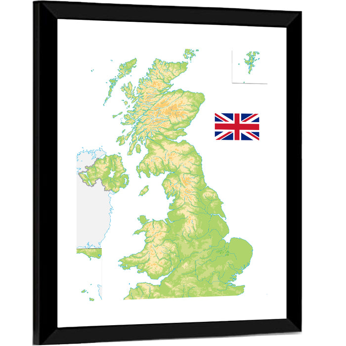 United Kingdom Relief Map Wall Art as a framed print
