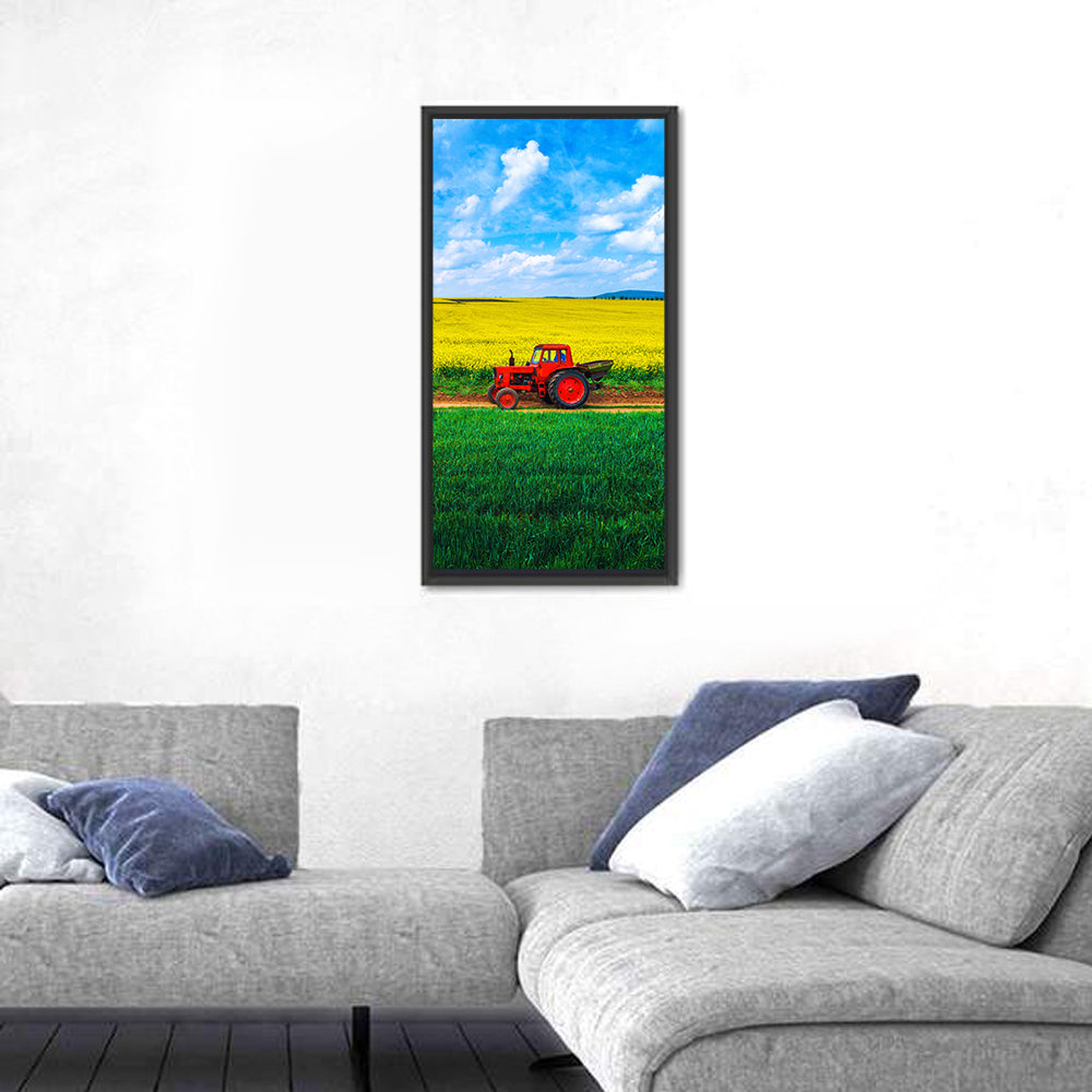 Red Tractor Over Yellow Rapeseed Field Wall Art