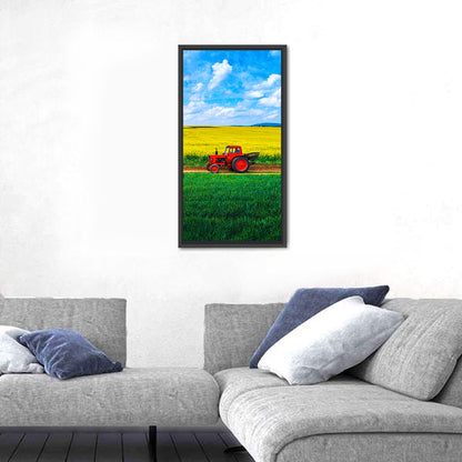 Red Tractor Over Yellow Rapeseed Field Wall Art