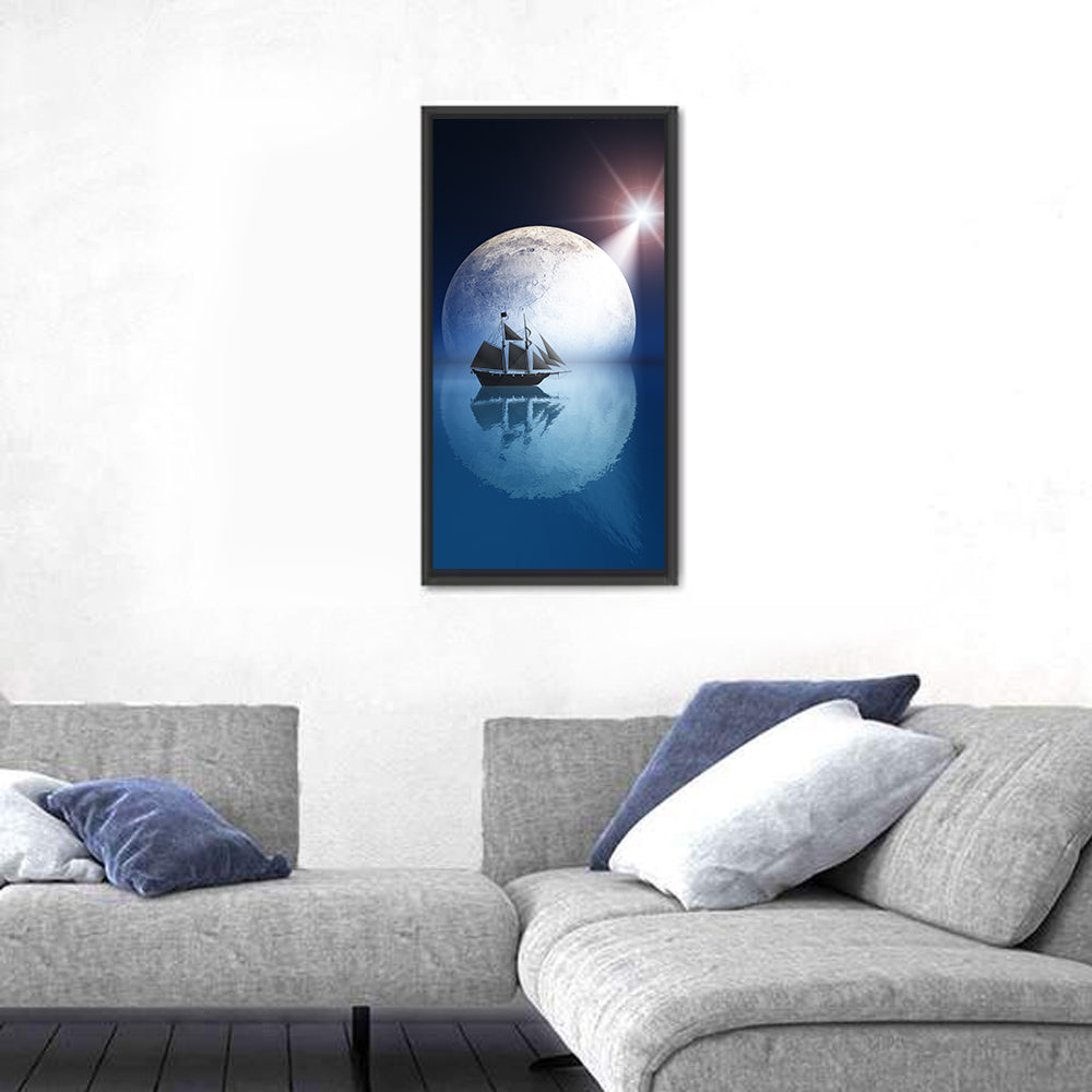 Moonlit Ship with Glowing Star Wall Art