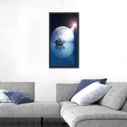Moonlit Ship with Glowing Star Wall Art