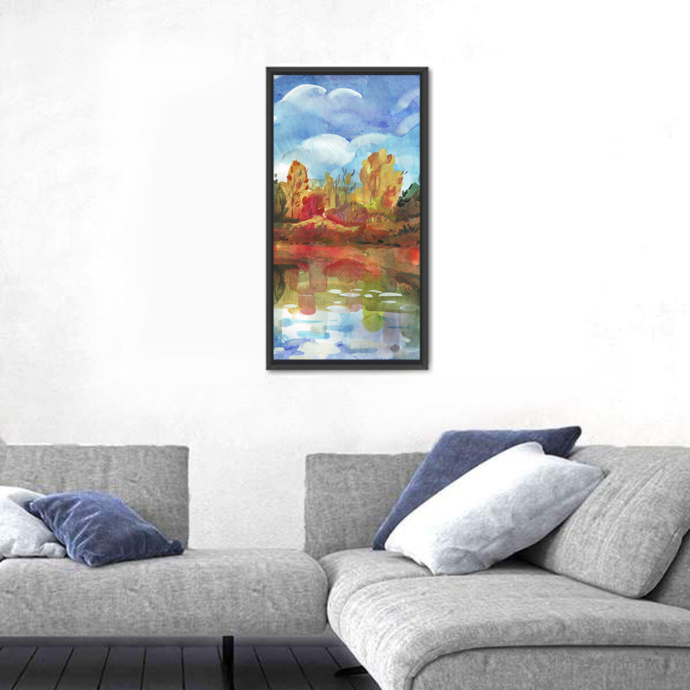Autumn Lake Reflection Watercolor Wall Art