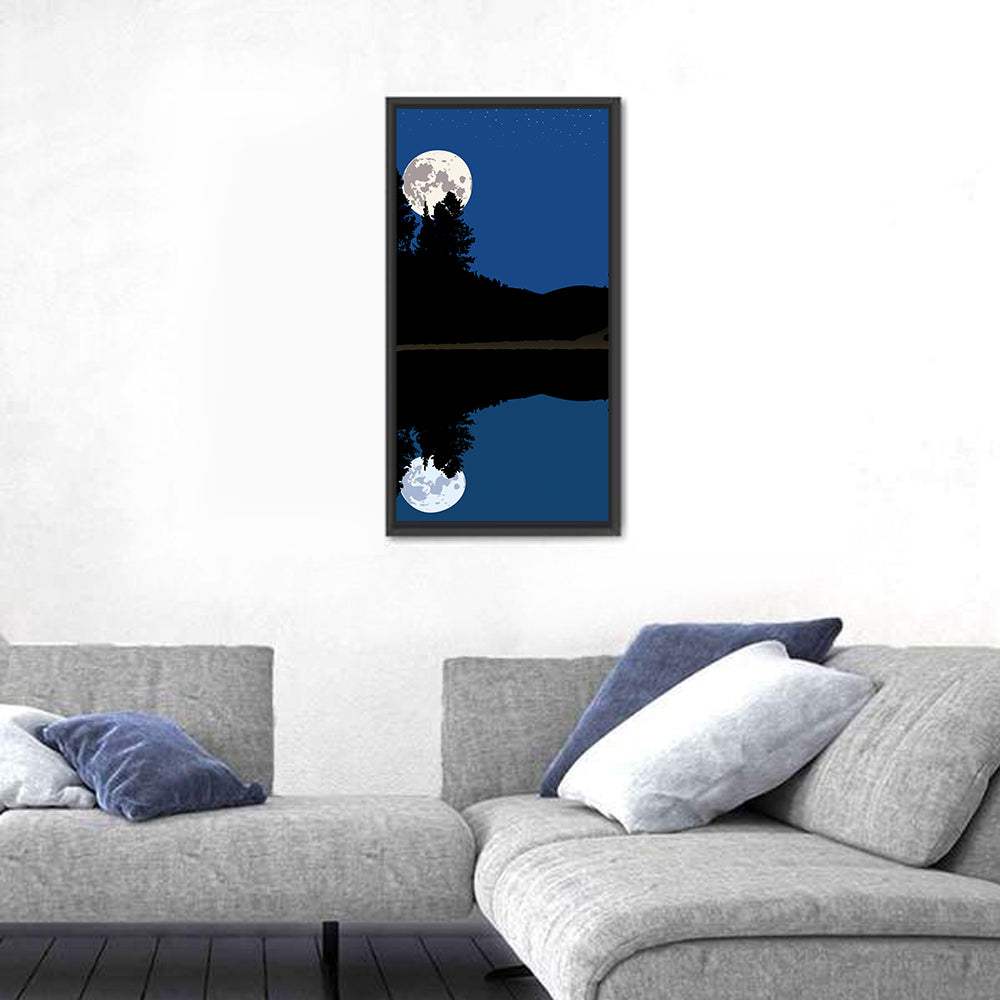 Moonlit Cabin on Mountain Lake Canvas Wall Art
